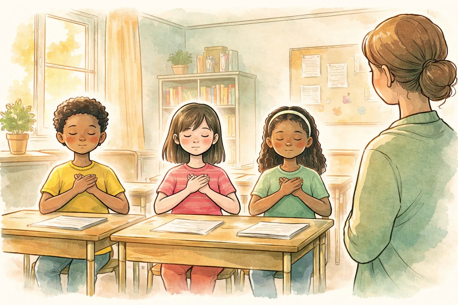 Children in a classroom practicing mindful self-reflection